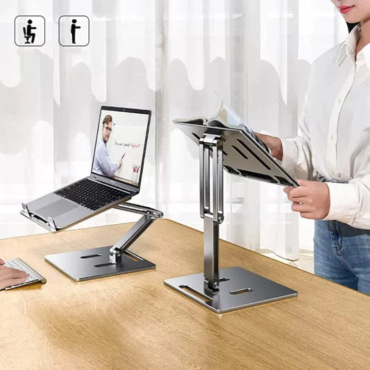 Computer Stand - Adjustable Lift Stand - Suitable for laptop, tablet, textbooks, cookbooks and magazines - Cooling vents - Metal - Silver - Image 2