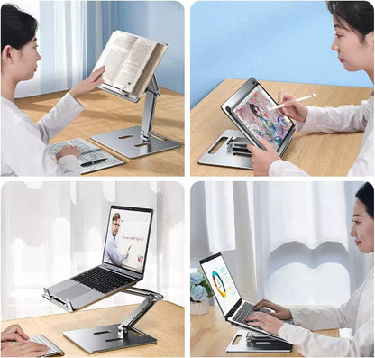 Computer Stand - Adjustable Lift Stand - Suitable for laptop, tablet, textbooks, cookbooks and magazines - Cooling vents - Metal - Silver - Image 4