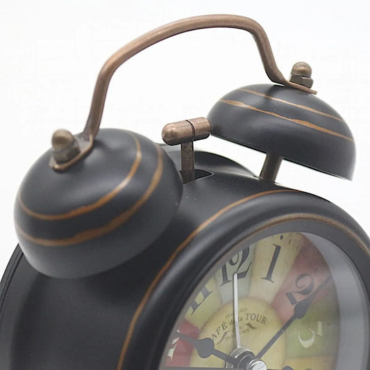 Retro Twin Bell Analogue Alarm Clock with Quartz Movement and Night Light for Bedroom, Desk and Bedside Table, Brown - Image 3