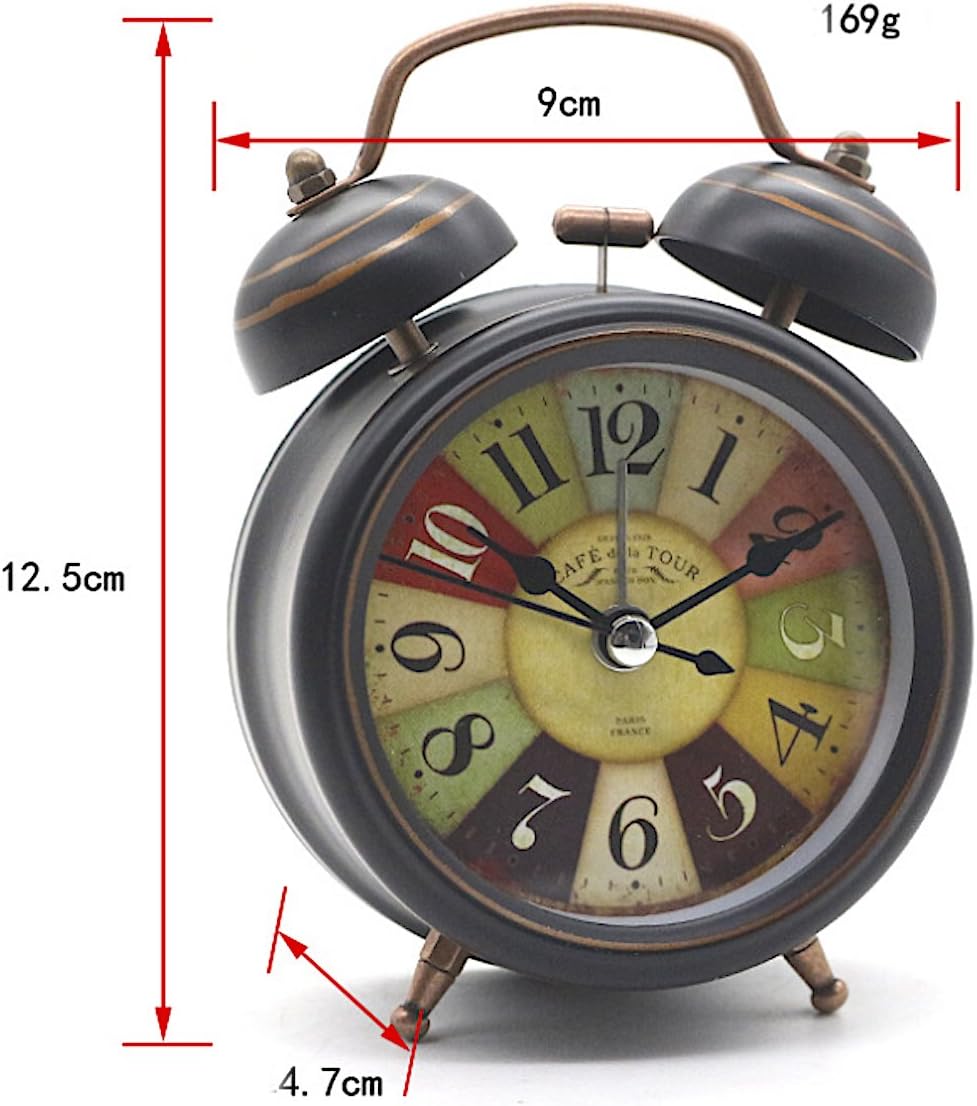 Alarm Clock - Retro Mini Silent Alarm Clock - with Night Light - Retro Arabic Digital Analog Quartz Alarm Clock - Ticking Double Bell Alarm Clock - Desk Clock with Alarm - Silent Clock - Image 5