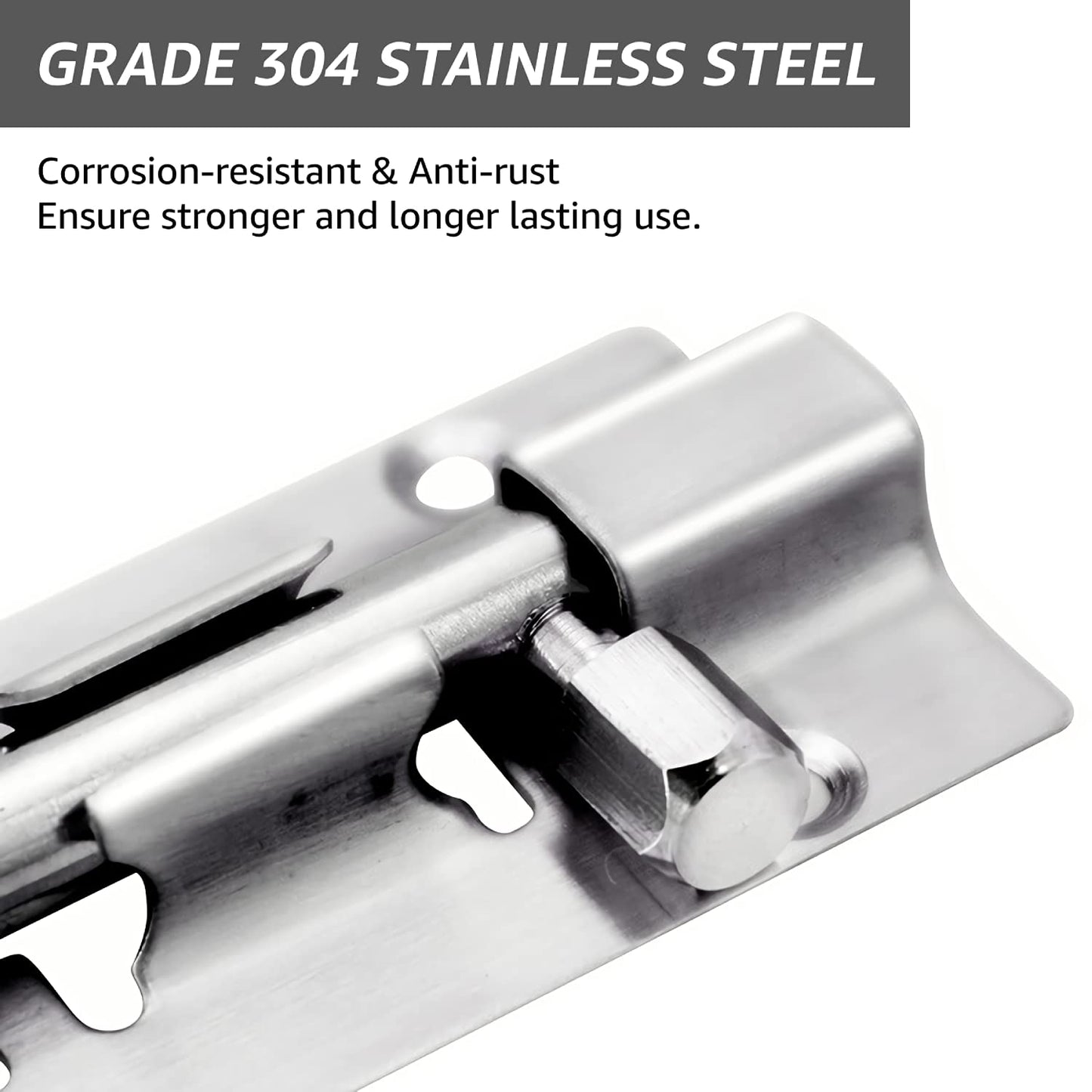 Door Latch - Sliding Latch Made of Stainless Steel 304 with Screws - Suitable for Bathrooms, Bedrooms, Sheds and Garden Toilets - 4" (97mm) - Image 4