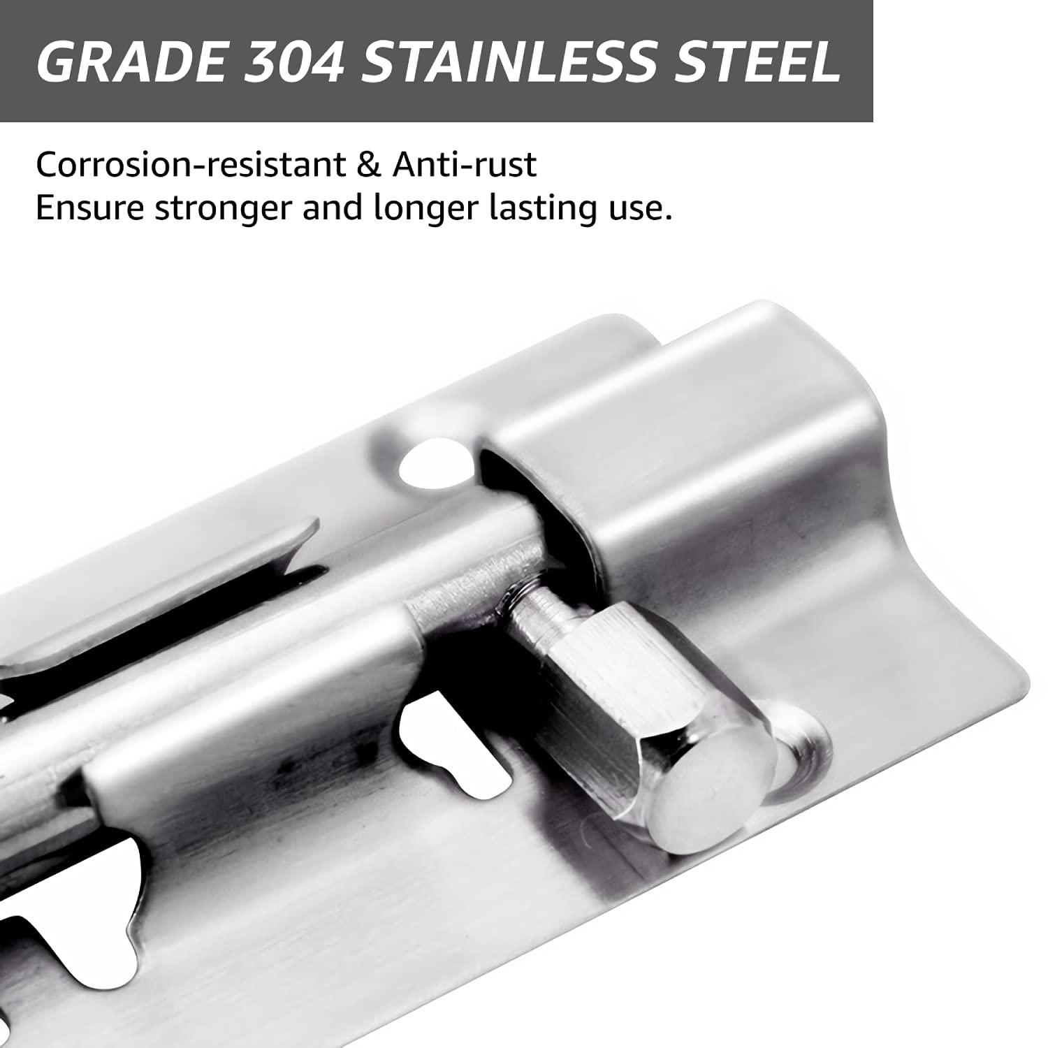 Door Latch - Sliding Latch Made of Stainless Steel 304 with Screws - Suitable for Bathrooms, Bedrooms, Sheds and Garden Toilets - 4" (97mm) - Image 4