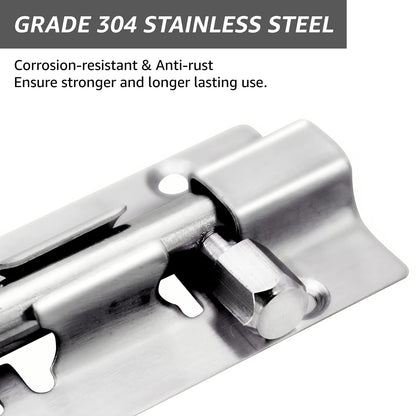 Door Latch - Sliding Latch Made of Stainless Steel 304 with Screws - Suitable for Bathrooms, Bedrooms, Sheds and Garden Toilets - 4" (97mm) - Image 4