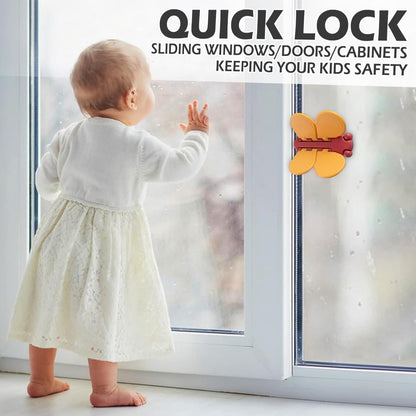Child Lock Window Locks - Child-Safe Sliding Door Lock - Dragonfly Motif - Child Lock - Suitable for Windows and Doors - Quick-Sliding Door Lock, Patio Door Lock for Babies and Pets - 3 Pieces - Yellow - Image 3