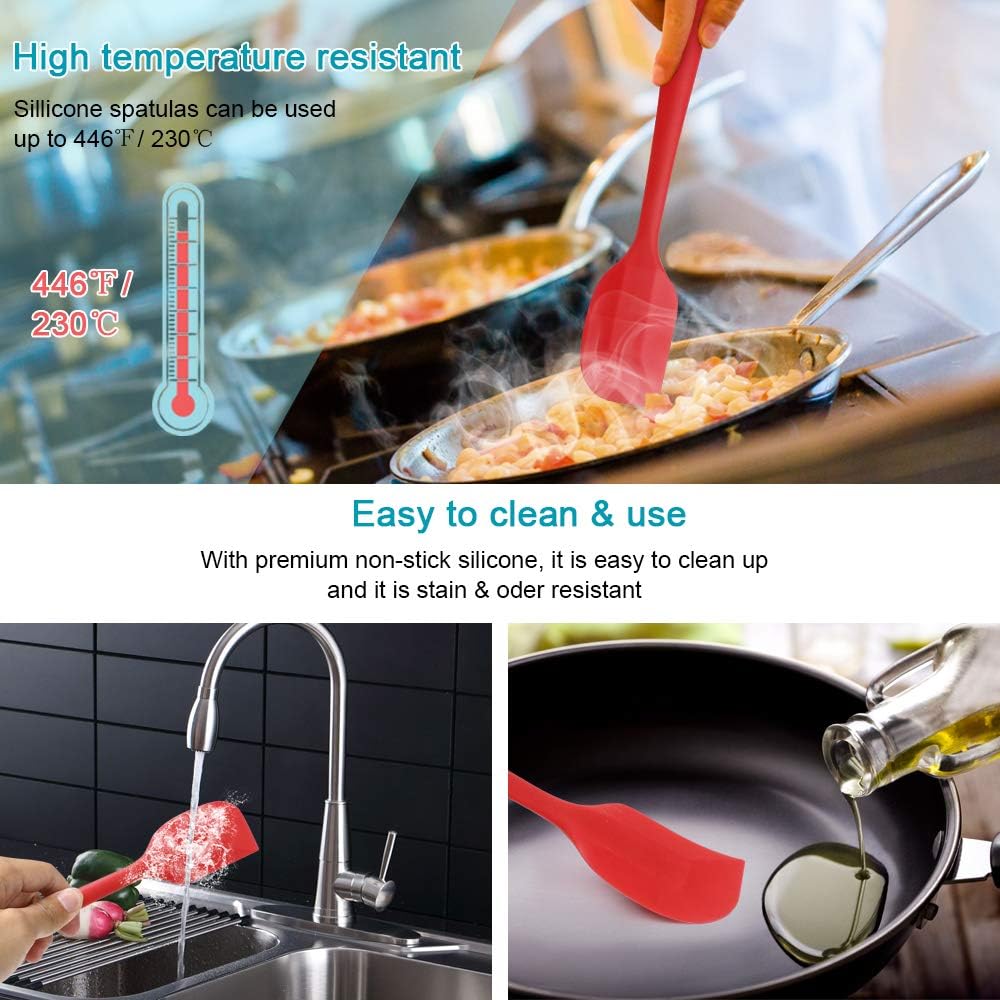 Silicone Spatula Set - Silicone Kitchen Utensils Including Rubber Spatula - Non-Stick and Heat Resistant - Suitable for Cooking, Baking and Mixing - Red - Pack of 6 - Image 2