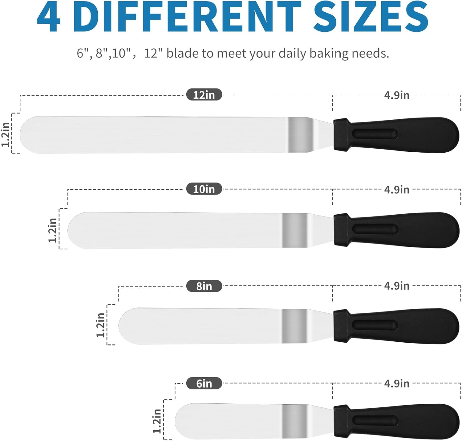 Icing Spatula - Offset Spatula - Stainless Steel Cake Decorating Spatula Set 6/8/10/12 Inch Professional Angle Cake Spatula with Plastic Icing Handle - for Home, Kitchen or Bakery - Set of 4 - Image 2