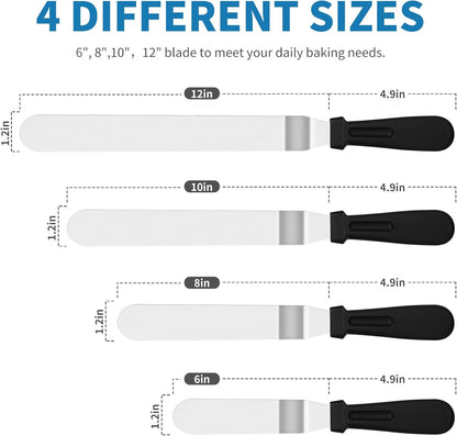 Icing Spatula - Offset Spatula - Stainless Steel Cake Decorating Spatula Set 6/8/10/12 Inch Professional Angle Cake Spatula with Plastic Icing Handle - for Home, Kitchen or Bakery - Set of 4 - Image 2