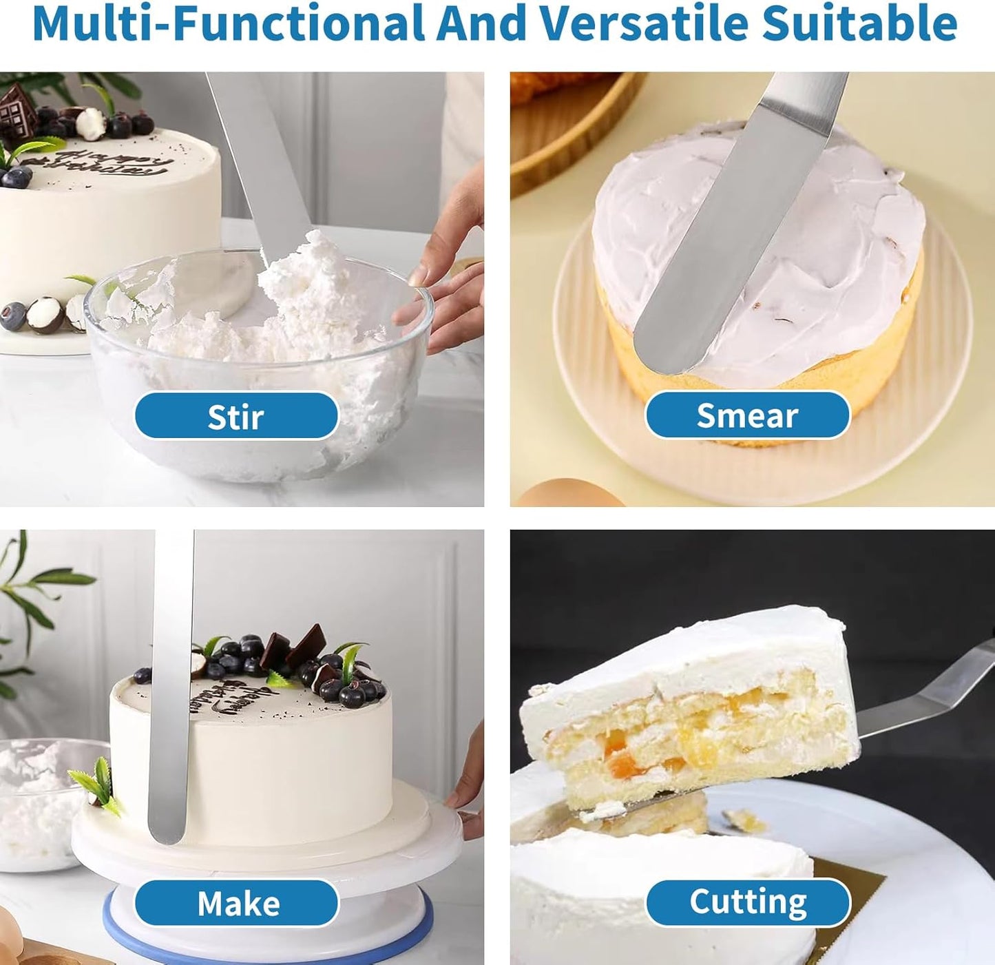 Icing Spatula - Offset Spatula - Stainless Steel Cake Decorating Spatula Set 6/8/10/12 Inch Professional Angle Cake Spatula with Plastic Icing Handle - for Home, Kitchen or Bakery - Set of 4 - Image 3