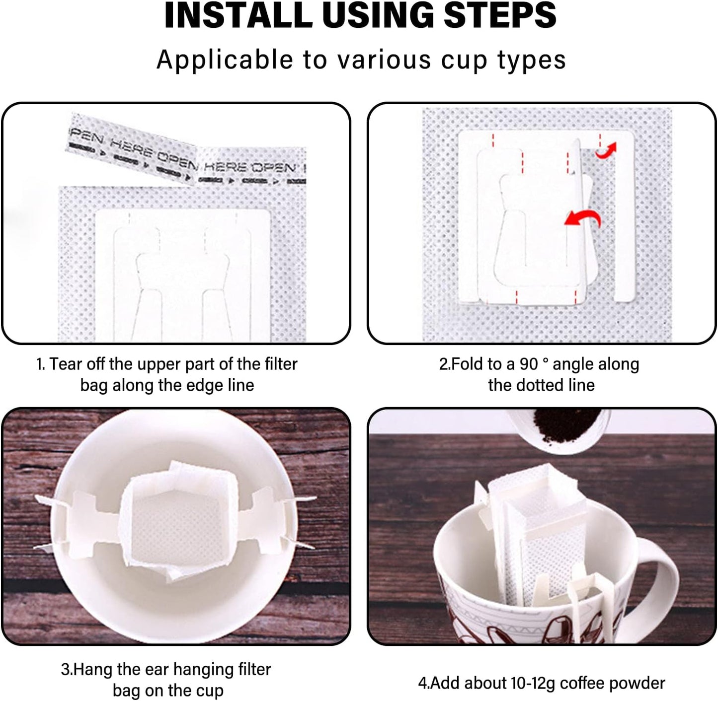 Coffee Filter Bags - with Hanging Loop - Portable Paper Coffee Filters for Most Cups - Travel, Camping, Home, Office - Pack of 100 - Image 3