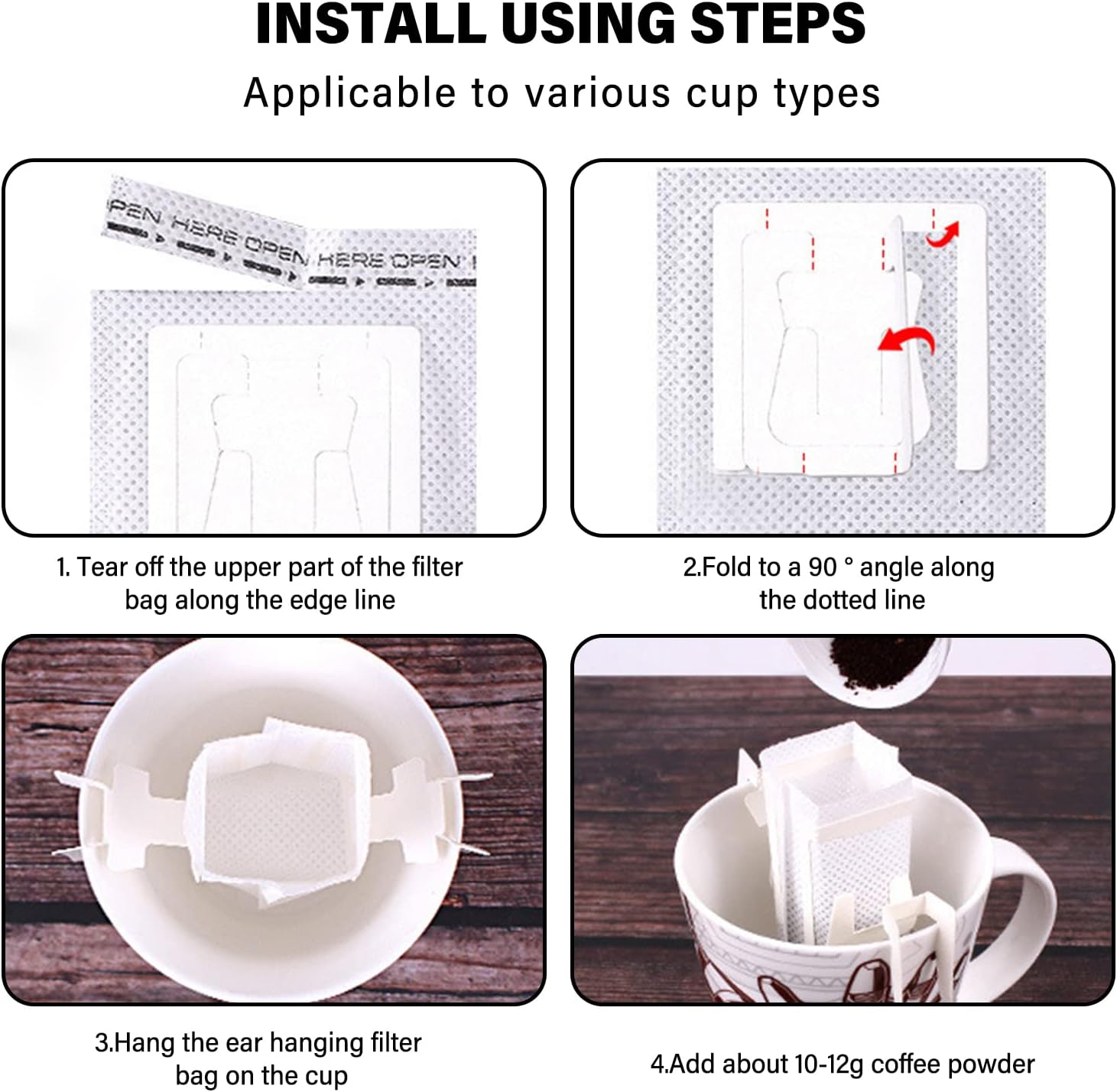 Coffee Filter Bags - with Hanging Loop - Portable Paper Coffee Filters for Most Cups - Travel, Camping, Home, Office - Pack of 100 - Image 3
