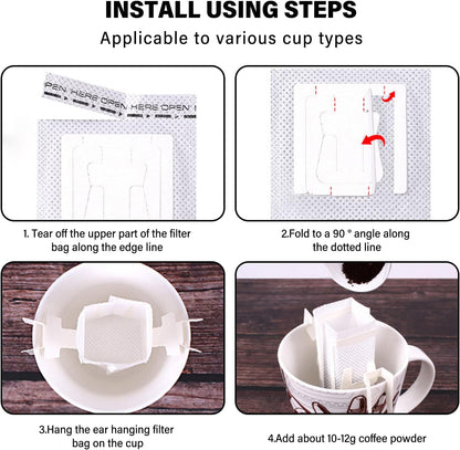 Coffee Filter Bags - with Hanging Loop - Portable Paper Coffee Filters for Most Cups - Travel, Camping, Home, Office - Pack of 100 - Image 3