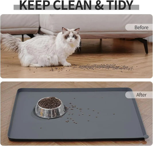 Pet Feeding Mat - Waterproof, Thick & Weighted - Place Mats for Cat & Dog Water Bowls - Dog & Cat Feeding Mats for Messy Water Bowls - Prevents Spills & Protects Floors - Image 3