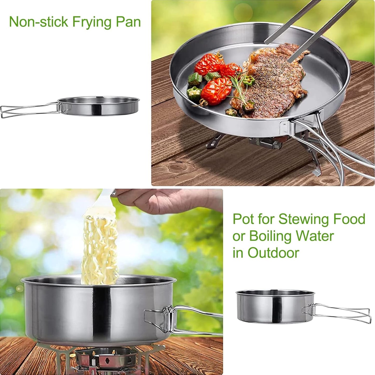 Camping Cookware Set - Multifunctional Portable Stainless Steel Cookware Set - Suitable for 2-3 People - Outdoor Picnic - Set of 4 - Image 3