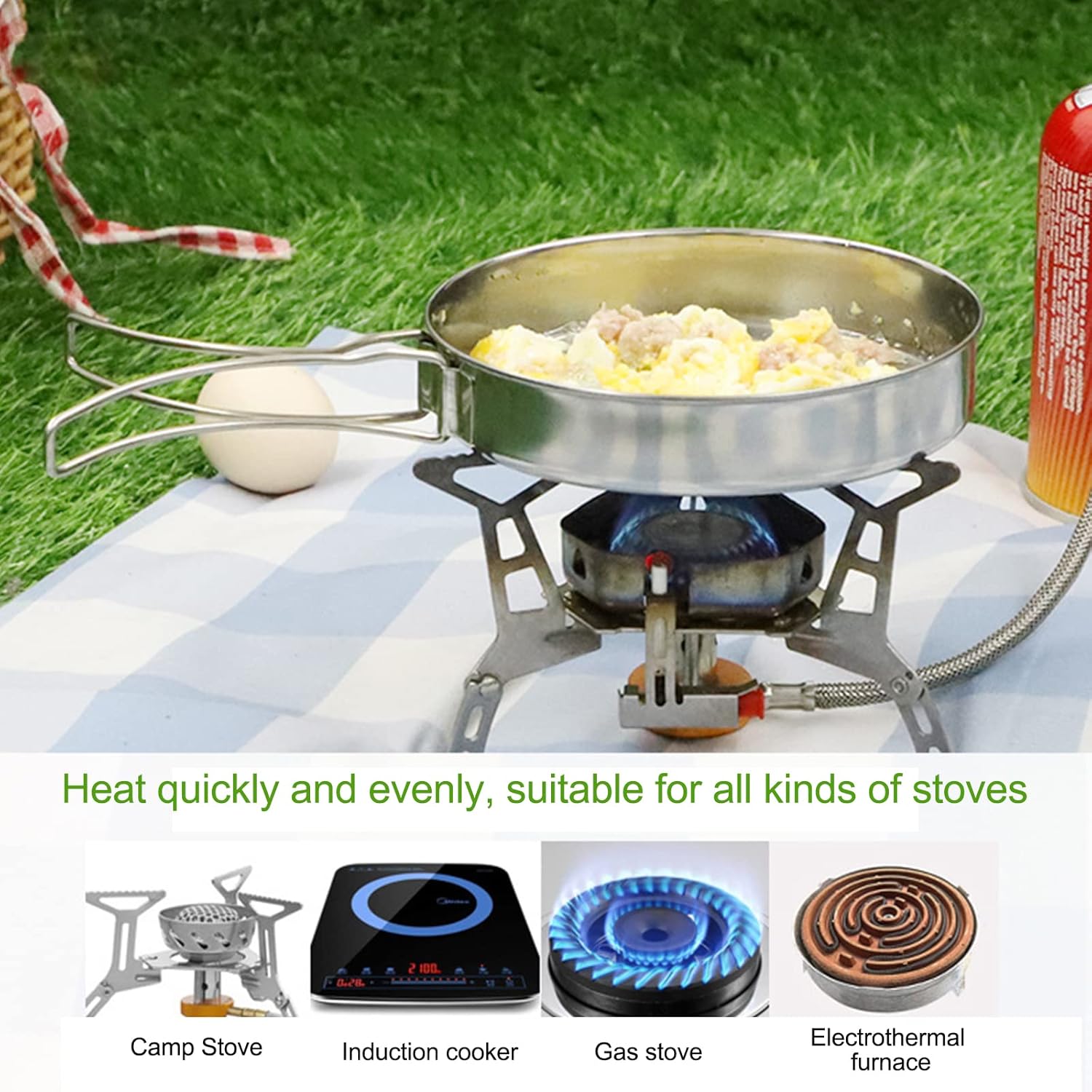 Camping Cookware Set - Multifunctional Portable Stainless Steel Cookware Set - Suitable for 2-3 People - Outdoor Picnic - Set of 4 - Image 4