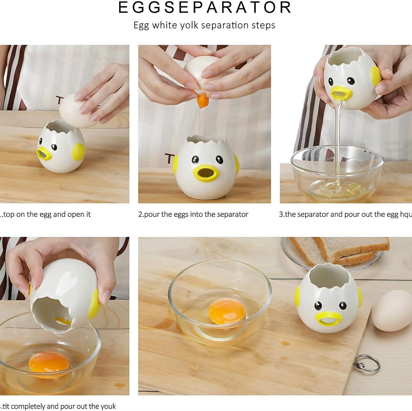 Egg White Separator - Ceramic Egg Yolk Separator - Portable Kitchen Gadget - Yellow Chicken - 2 Pieces - Image 3
