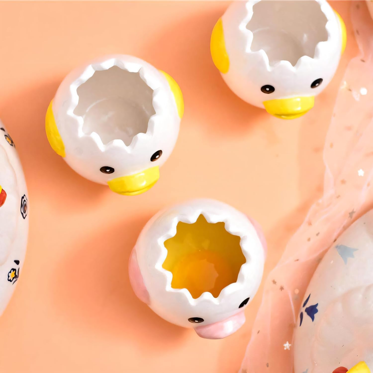 Egg White Separator - Ceramic Egg Yolk Separator - Portable Kitchen Gadget - Yellow Chicken - 2 Pieces - Image 4