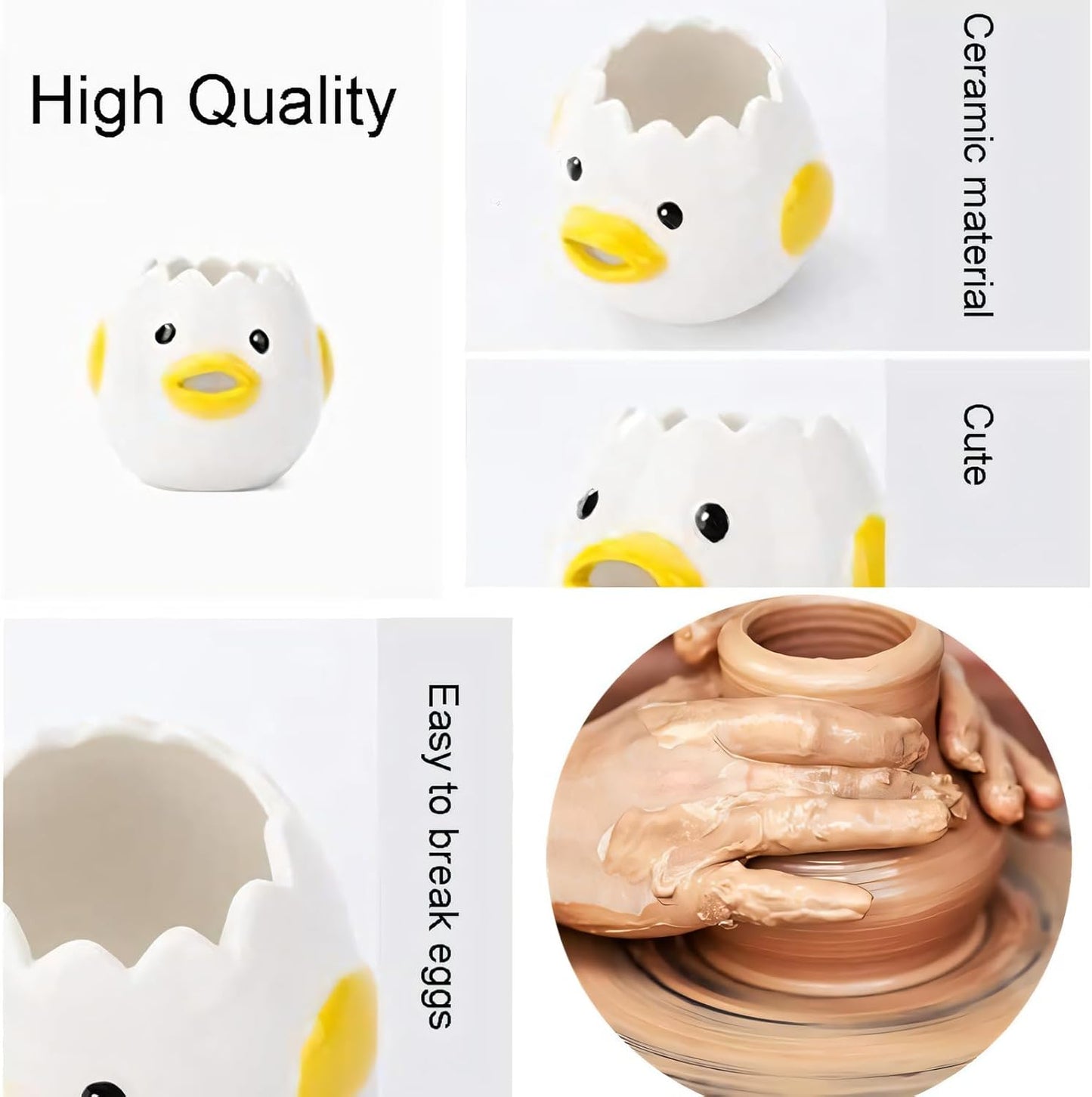 Egg White Separator - Ceramic Egg Yolk Separator - Portable Kitchen Gadget - Yellow Chicken - 2 Pieces - Image 5