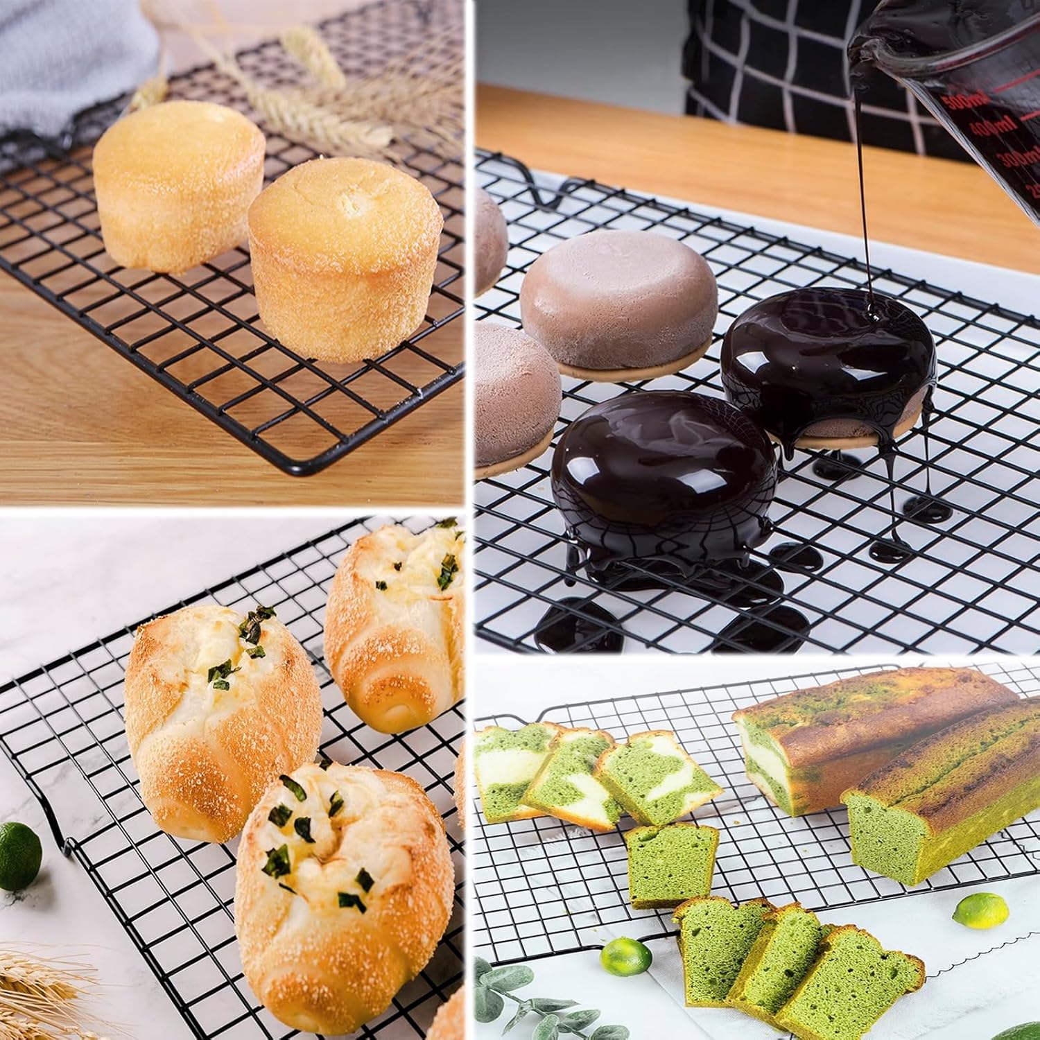 Baking Cooling Rack - Stainless Steel Cake Rack - Cookie Drying Rack - For cooking, baking, grilling and drying cakes, cookies and meat - Suitable for baking trays and ovens - 40*25.5*2cm - Image 2