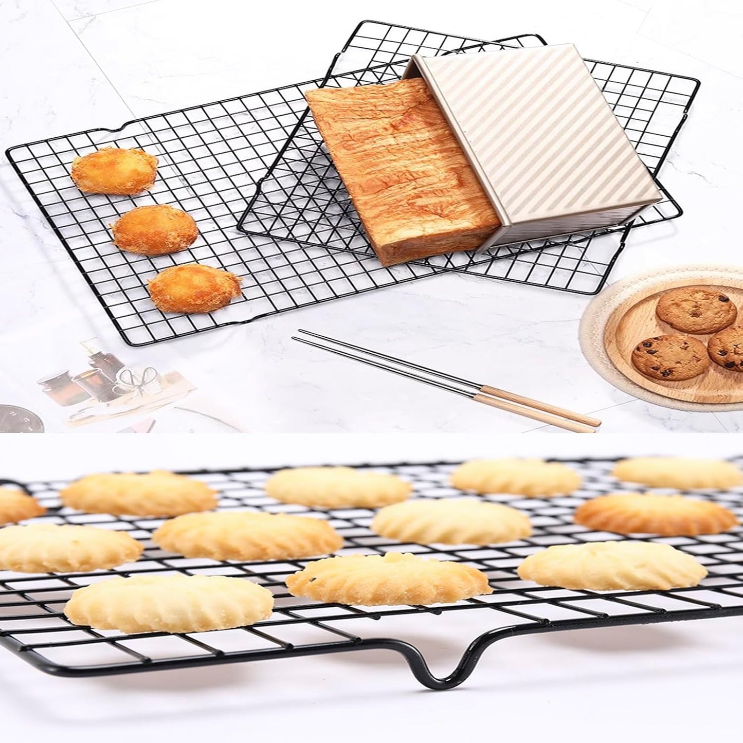Baking Cooling Rack - Stainless Steel Cake Rack - Cookie Drying Rack - For cooking, baking, grilling and drying cakes, cookies and meat - Suitable for baking trays and ovens - 40*25.5*2cm - Image 3