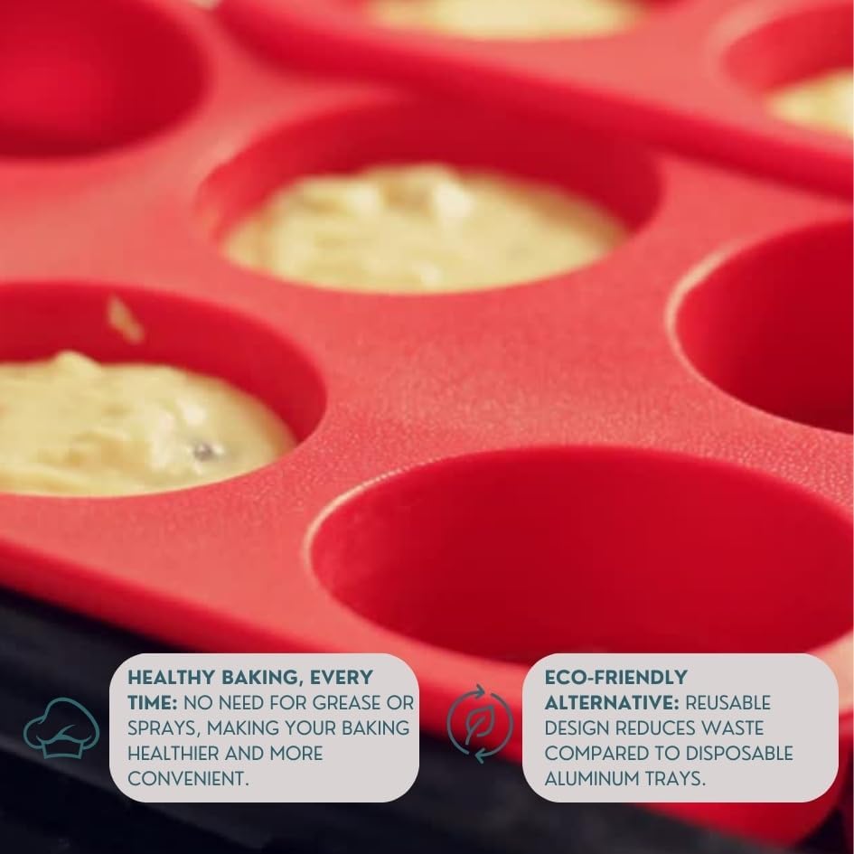 Silicone Muffin Mold - Silicone Yorkshire Pudding Mold, Muffin Mould, Non-Stick Muffin Cupcake Mold - for Muffin Cupcakes or Yorkshire Pudding - Baking Tools 30*18*4 cm - Red - 6 Cups - 2 pieces - Image 3