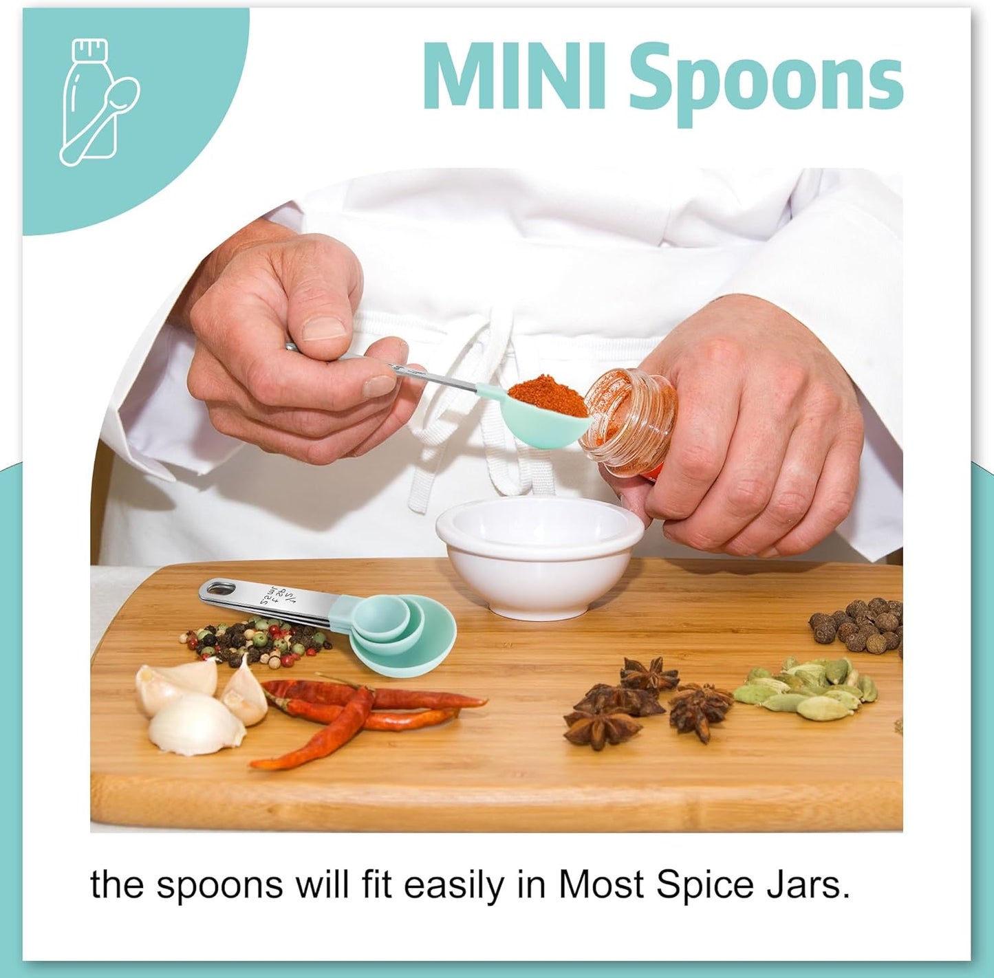 Measuring Cups & Spoons - Interlocking measuring cups for measuring dry or liquid ingredients - Stainless steel handles - Set of 8 - Image 3