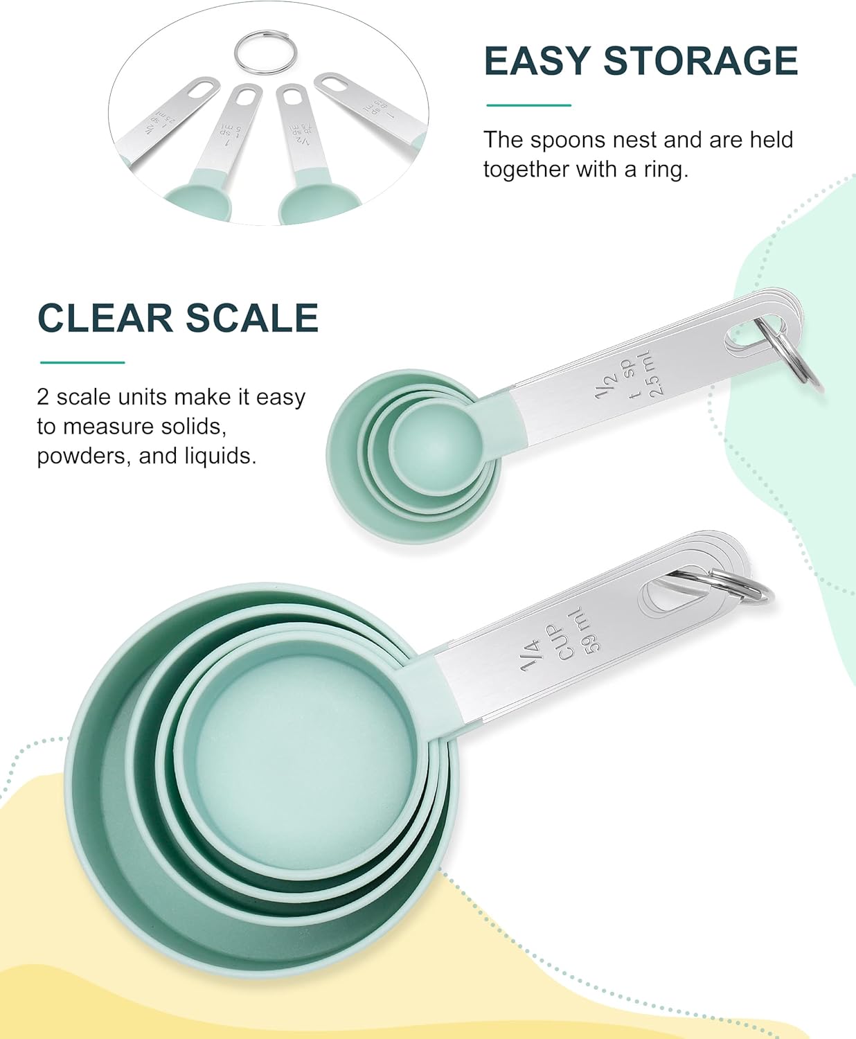 Measuring Cups & Spoons - Interlocking measuring cups for measuring dry or liquid ingredients - Stainless steel handles - Set of 8 - Image 5