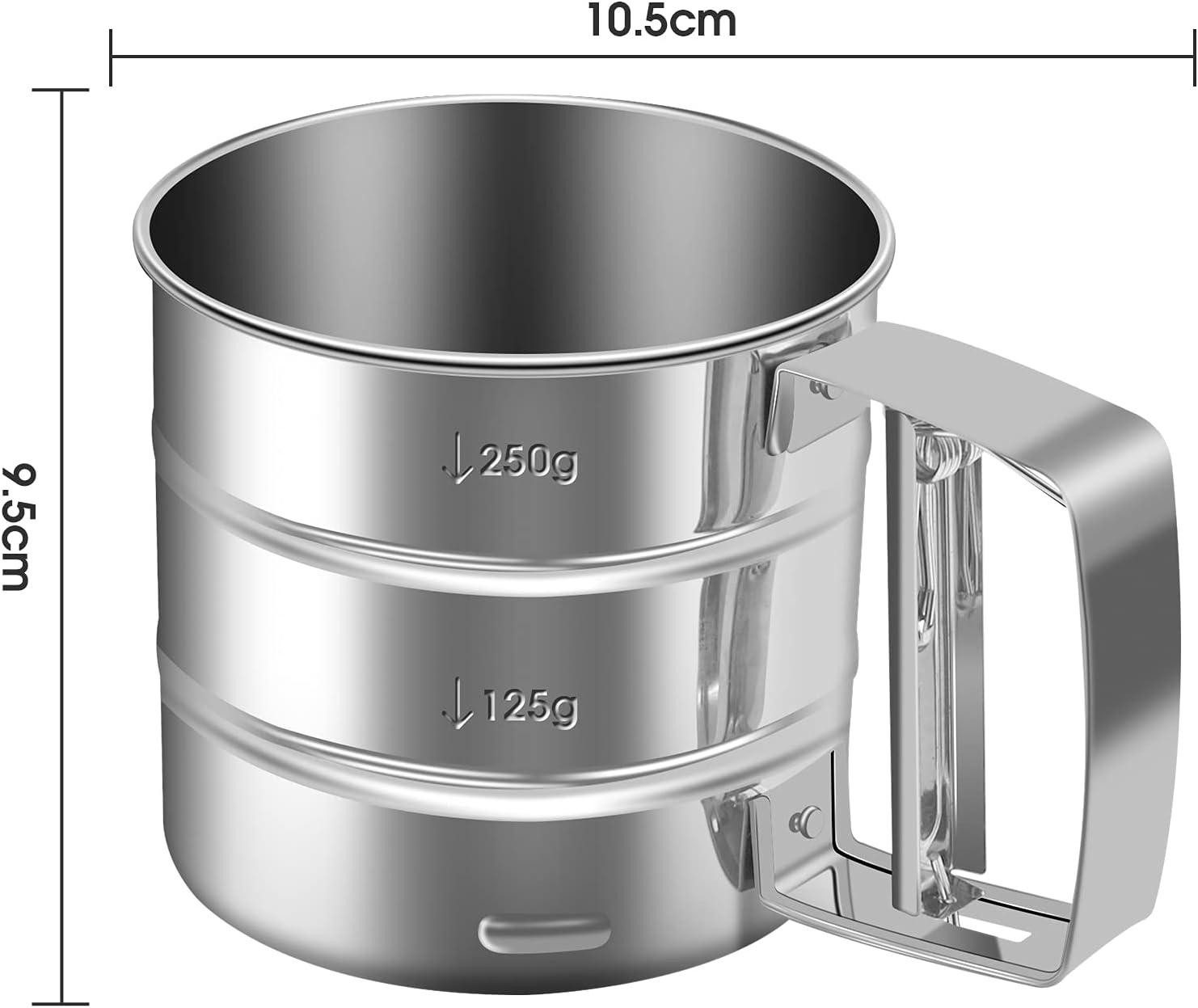 Flour Sieve - Stainless Steel Hand Flour Sieve - Manual Flour Press Cup for Home Kitchens - Large Baking Sieve Cup - For Icing Cake Flour - Silver - Image 5