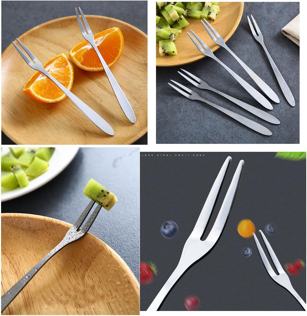 Forks - Reusable Mini Forks with 2 Prongs - for Appetizers, Desserts, Fruit, Cocktails, Parties, Travel - Set of 5 - Stainless Steel - Silver - Image 5