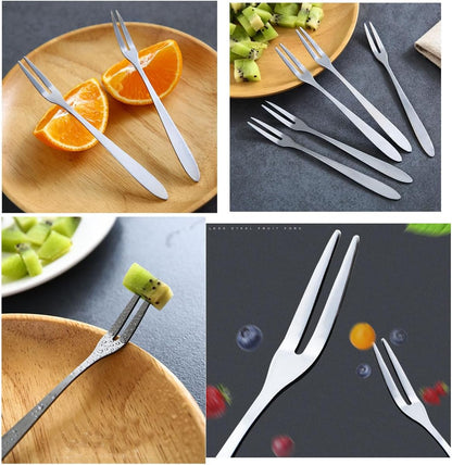 Forks - Reusable Mini Forks with 2 Prongs - for Appetizers, Desserts, Fruit, Cocktails, Parties, Travel - Set of 5 - Stainless Steel - Silver - Image 5