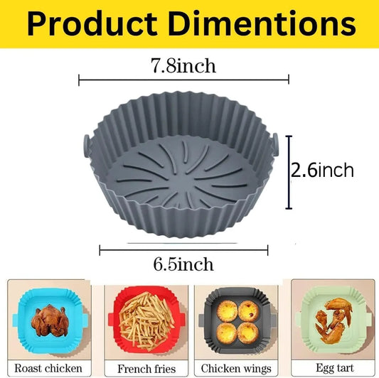 2 Pack Round Silicone Air Fryer Liners, Non-Stick Reusable Baking Baskets for Air Fryers, Ovens and Microwaves, 20 cm, Grey - Image 2