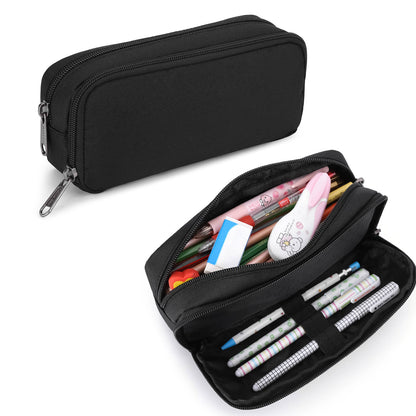 Pencil Case - Stationery Pencil Case - Large Capacity Zipper Pocket - Large Capacity Storage Pencil Case - Suitable for School, University, Office Supplies - 1 Piece - Black - Image 2