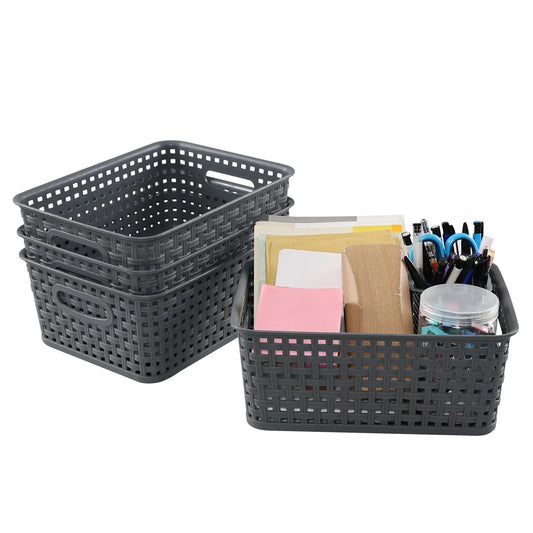 Plastic Desk Storage Basket with Ventilated Sides and Carry Handles for Office Supplies, Snacks and Study Organisation, White, 26 x 20 x 10 cm - Image 2