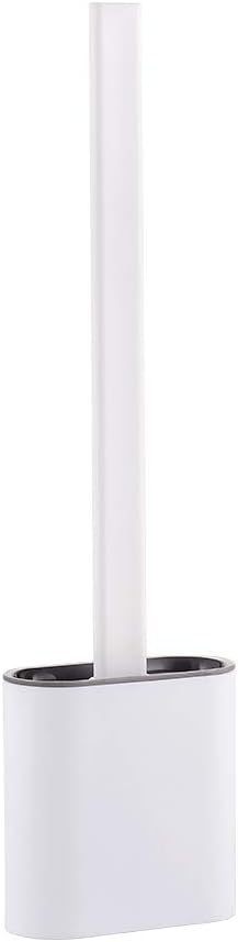 Toilet brush and holder - Deep cleaning silicone toilet brush - Flat toilet brush with long handle - Quick-drying toilet brush and holder - For bathroom - Floor/wall mounted - White - 11*8.5*13.8cm - Image 3