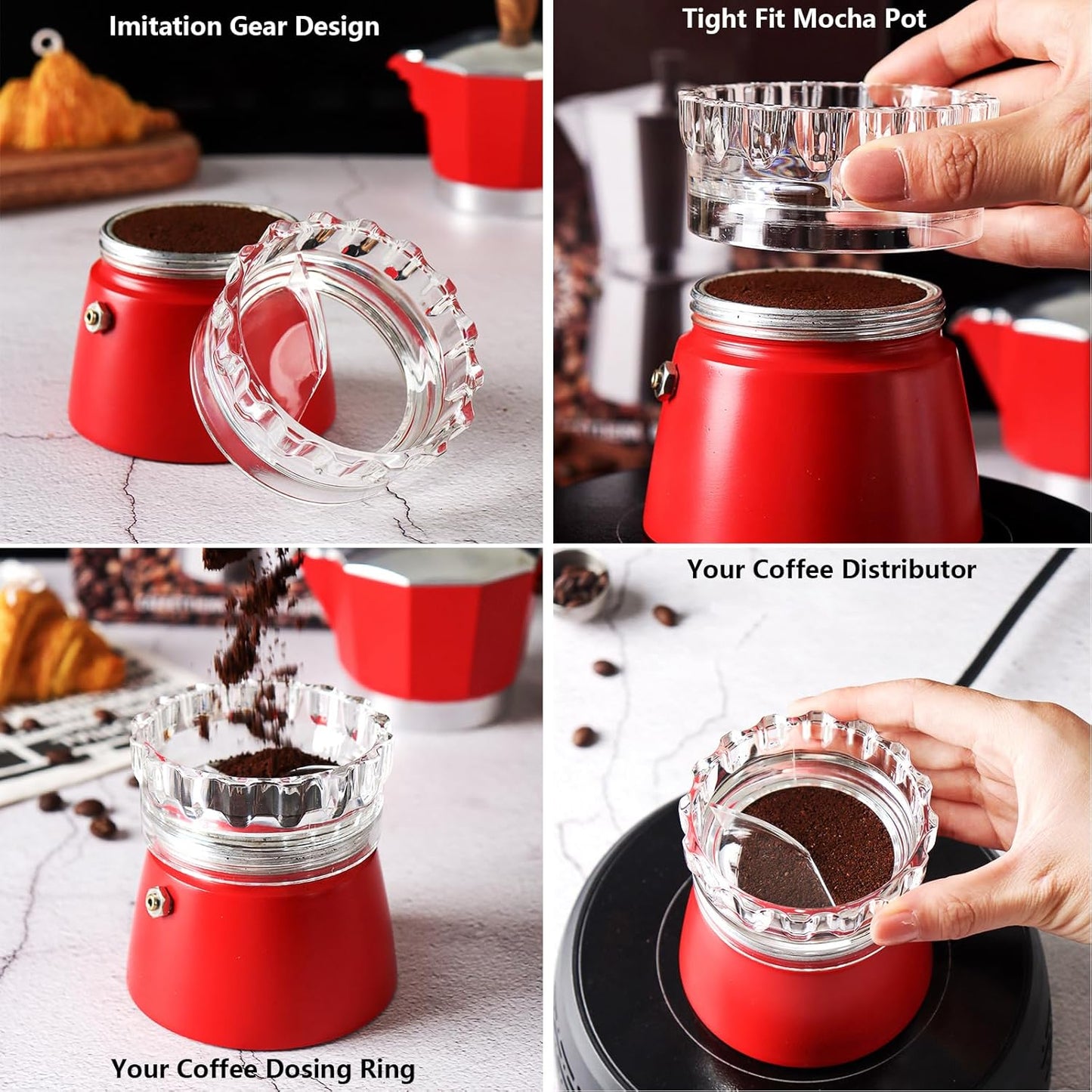 Moka Pot Dosing Ring and Coffee Dispenser - 2-in-1 Dosing Ring - Fast Dosing and Compaction (Large Size 8.4*8.4*3.9cm) - Image 3