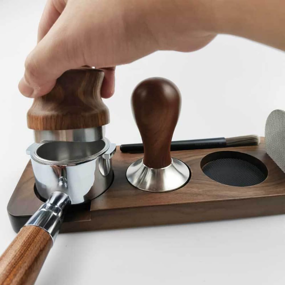 Tamper - Adjustable base with anti-slip bracket - Suitable for espresso machines - Walnut - 51 mm - Image 3