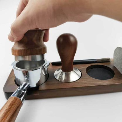 Tamper - Adjustable base with anti-slip bracket - Suitable for espresso machines - Walnut - 51 mm - Image 3