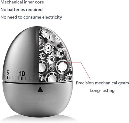 Egg Timer - Kitchen Timer - Analogue Kitchen Timer - Mechanical Kitchen Timer - Timer - Egg - Stainless Steel - Image 2
