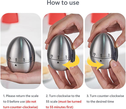 Egg Timer - Kitchen Timer - Analogue Kitchen Timer - Mechanical Kitchen Timer - Timer - Egg - Stainless Steel - Image 4