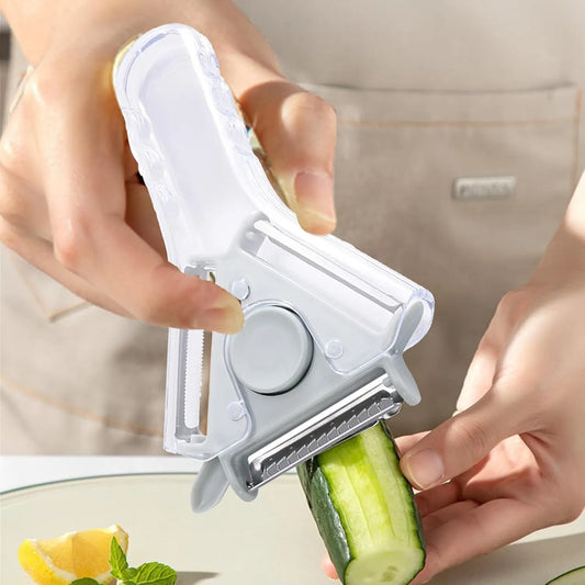 Multi-Function Kitchen Grater and Peeler with Stainless Steel Blades, Compact Food Prep Tool for Cheese, Vegetables and Fruit, Blue - Image 3