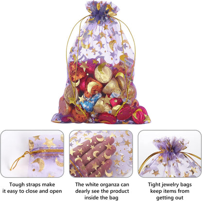 Gift bags - Purple drawstring organza - Wedding jewelry bags - 13x18cm - 100 pieces - Image 3