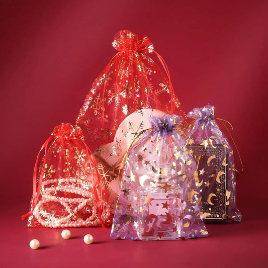 Gift bags - Purple drawstring organza - Wedding jewelry bags - 13x18cm - 100 pieces - Image 5
