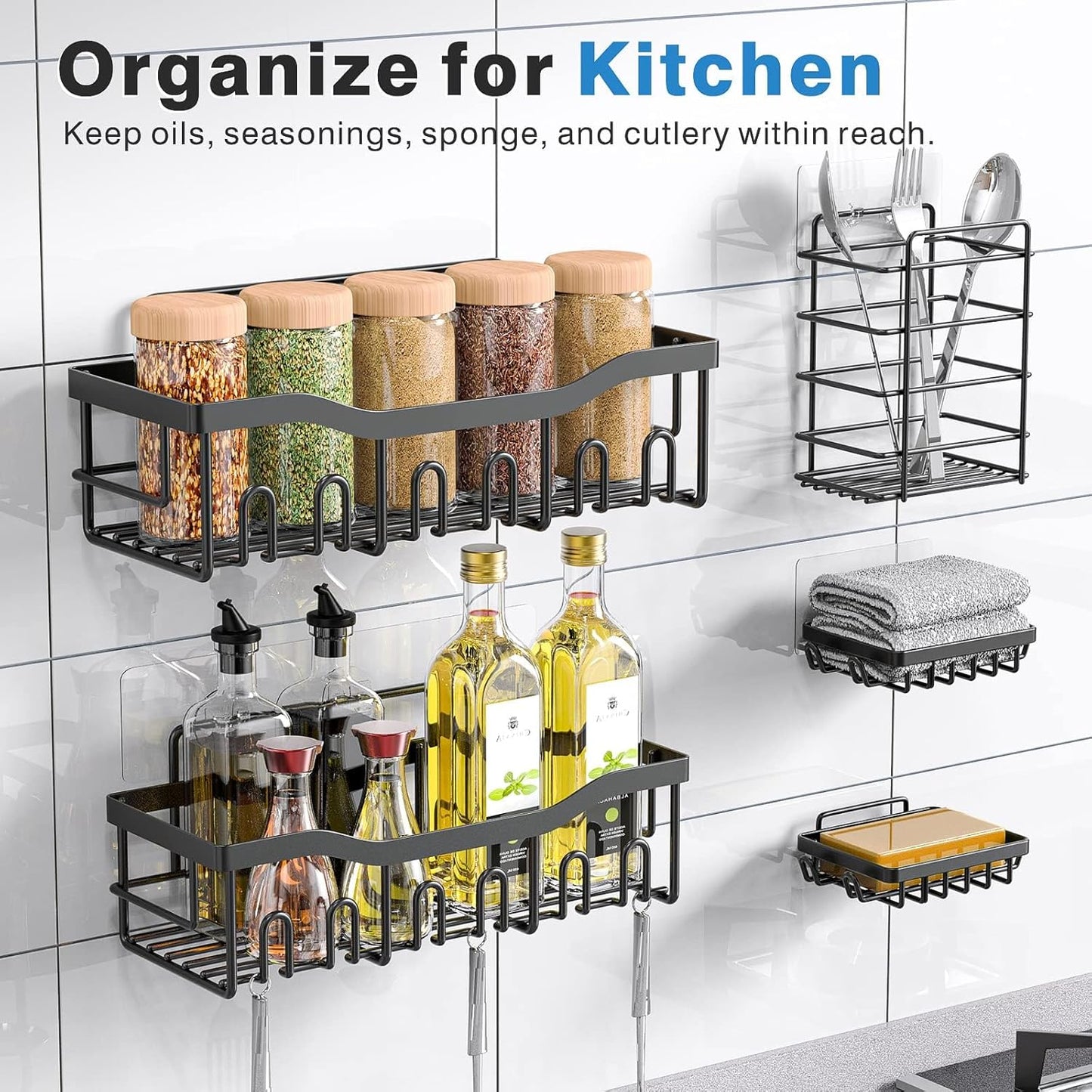 Self-Adhesive Shower Shelf - Rust-Resistant Stainless Steel Bathroom Organizer - No Drilling Required - Perfect for Bathroom Storage and Home Decor - XL - 5-Pack - Image 3
