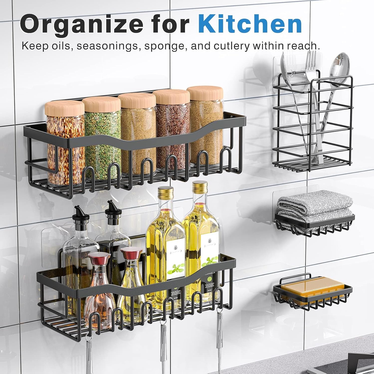 Self-Adhesive Shower Shelf - Rust-Resistant Stainless Steel Bathroom Organizer - No Drilling Required - Perfect for Bathroom Storage and Home Decor - XL - 5-Pack - Image 3