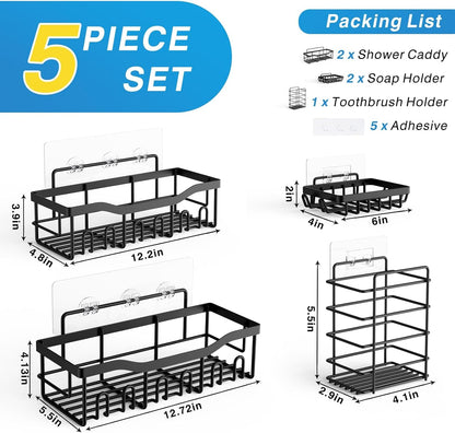 Self-Adhesive Shower Shelf - Rust-Resistant Stainless Steel Bathroom Organizer - No Drilling Required - Perfect for Bathroom Storage and Home Decor - XL - 5-Pack - Image 4