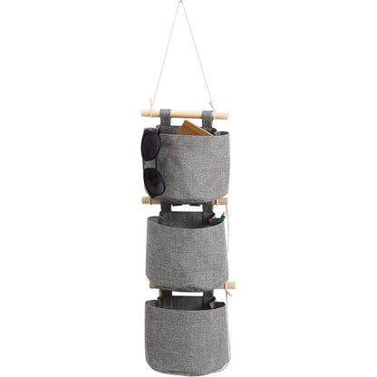 Hanging Storage Bag with Pockets - Hanging Storage Bag in Cotton and Linen - Over-the-Door Wall Organizer - Suitable for Bedroom and Bathroom - 3 Layers - Gray