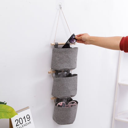 Hanging Storage Bag with Pockets - Hanging Storage Bag in Cotton and Linen - Over-the-Door Wall Organizer - Suitable for Bedroom and Bathroom - 3 Layers - Gray - Image 2