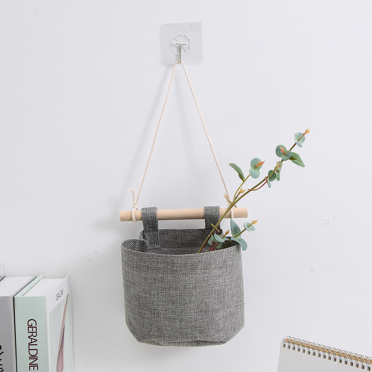 Hanging Storage Bag with Pockets - Hanging Storage Bag in Cotton and Linen - Over-the-Door Wall Organizer - Suitable for Bedroom and Bathroom - 3 Layers - Gray - Image 3