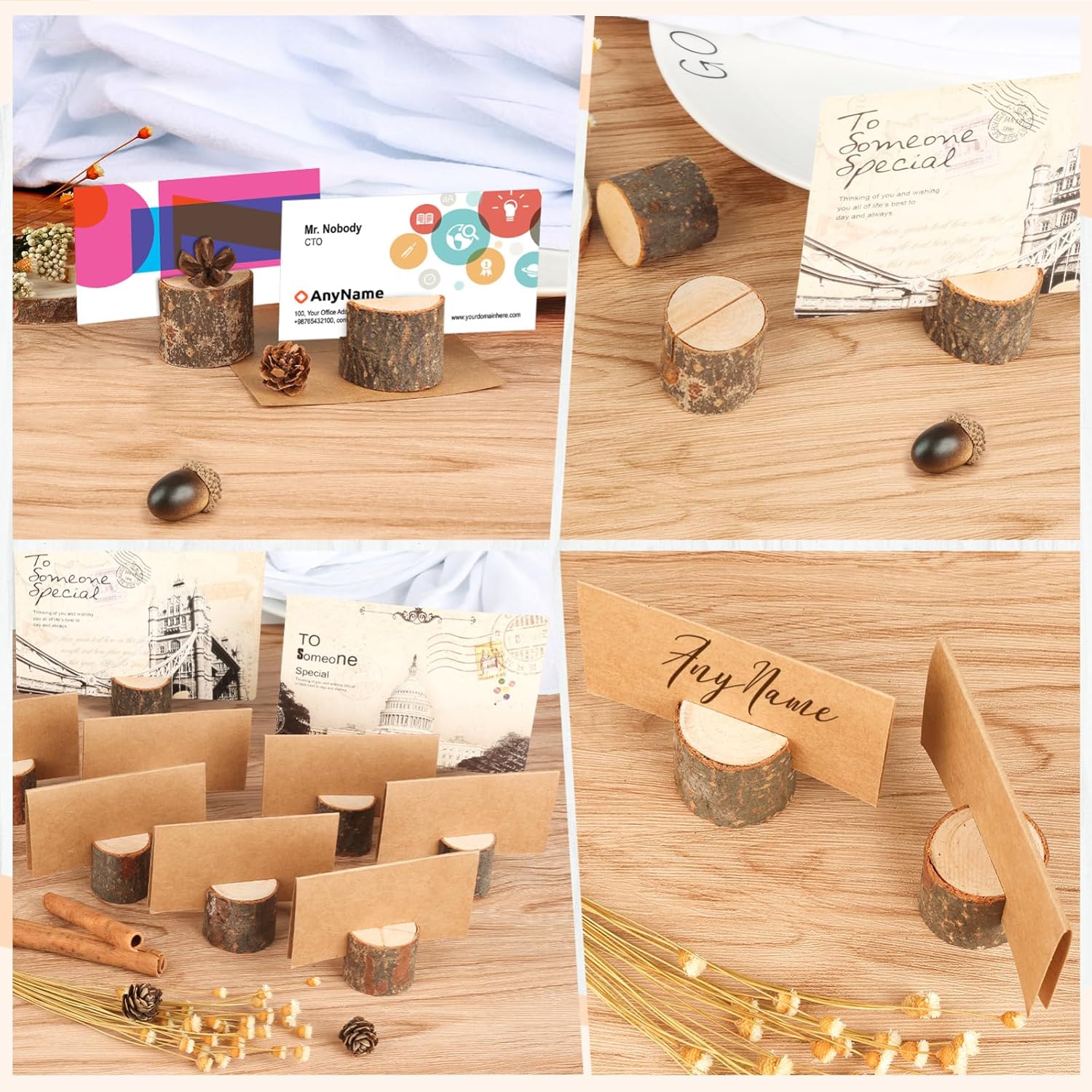Wooden Place Cards (20) + Kraft Cards (20) - Wooden Card Holders - Wooden Place Cards - Rustic Wooden Photo Holders - Wedding Decorations - Image 4