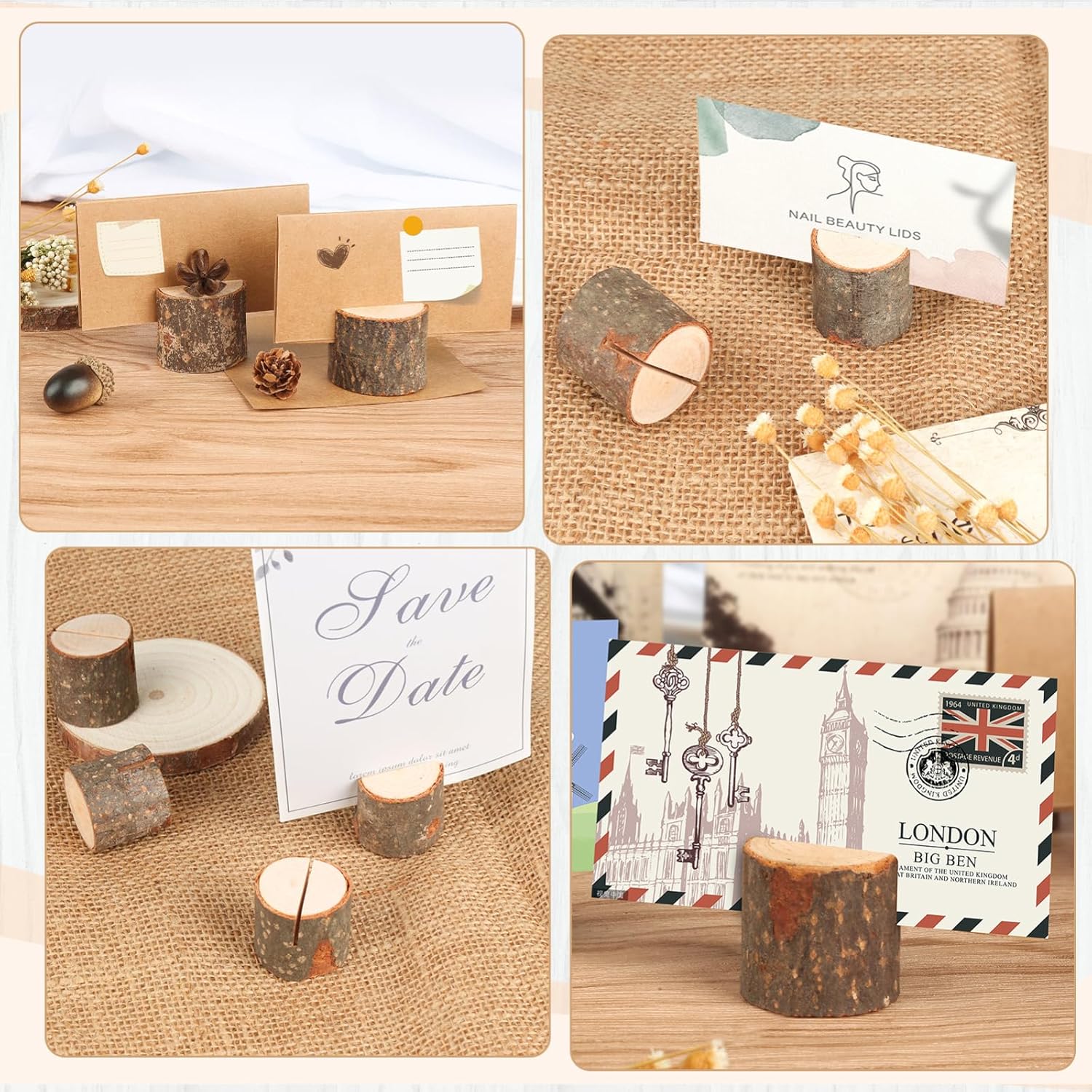 Wooden Place Cards (20) + Kraft Cards (20) - Wooden Card Holders - Wooden Place Cards - Rustic Wooden Photo Holders - Wedding Decorations - Image 5