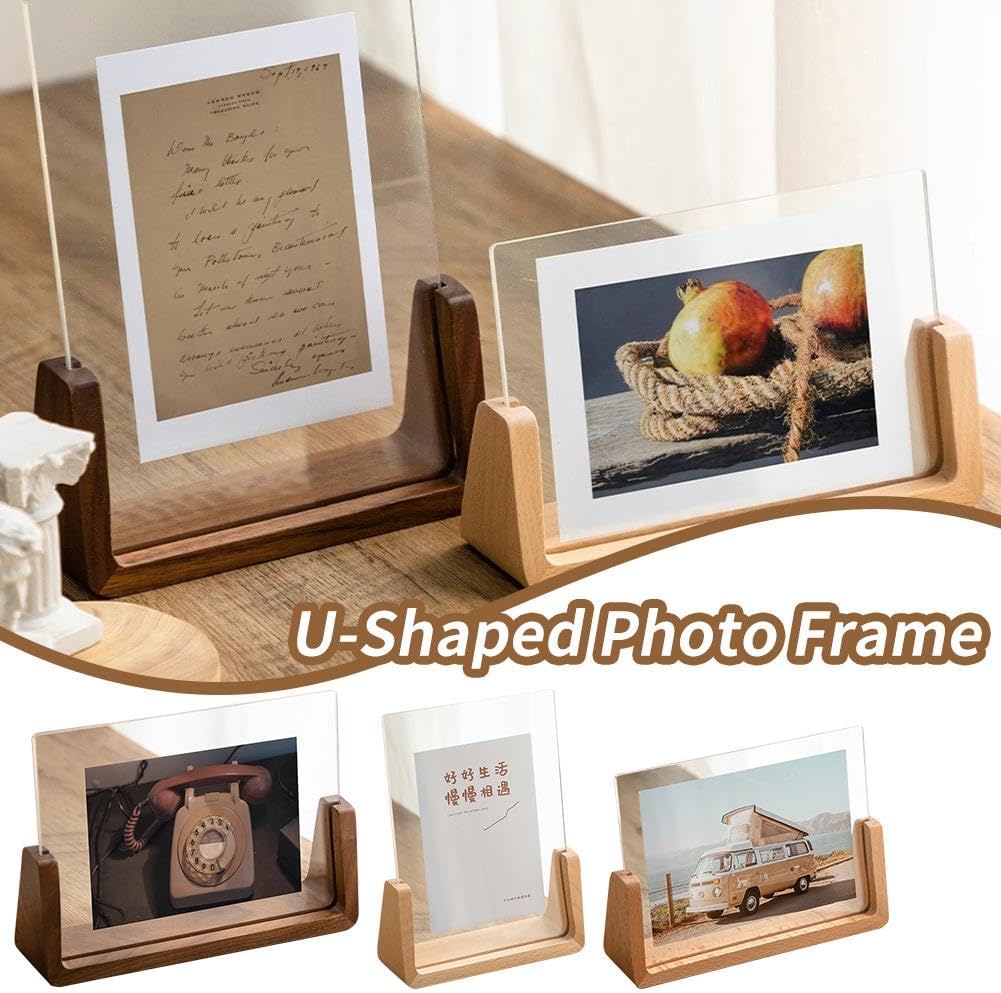 Photo Frame - Solid Wood Photo Frame - Acrylic - Table Decoration - Creative Gift Ornaments - U-Shaped Photo Frame - 178*127mm - Image 2